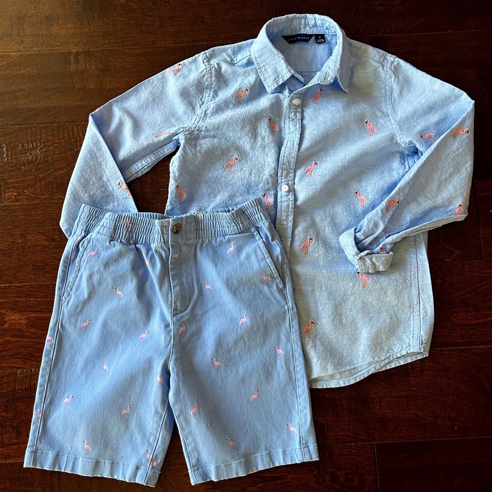 Janie and Jack Oxford Button Down Shirt and shorts Youth size 10